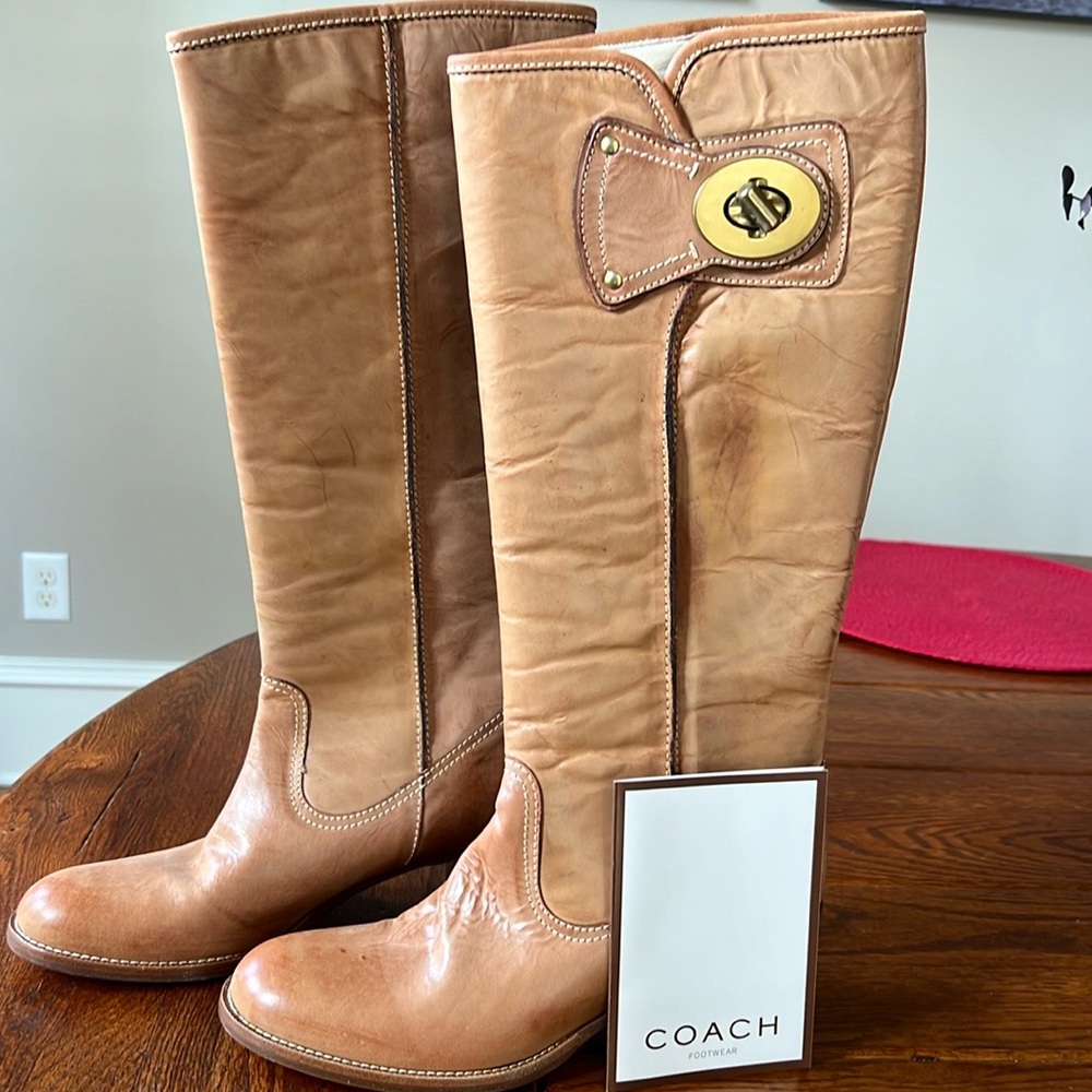 New Coach Burnished calf tall boot sz 6.5 Orig $498